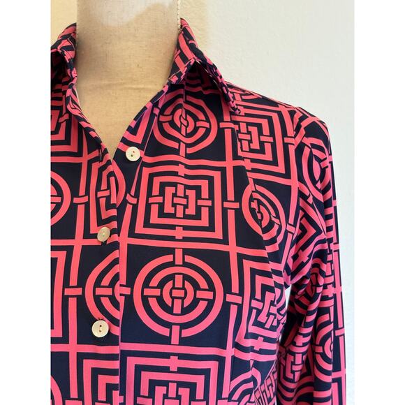 MELLY M Blouse Pink Blue Button Down Top Golf Chic Athletic Designer | SMALL - Picture 5 of 7